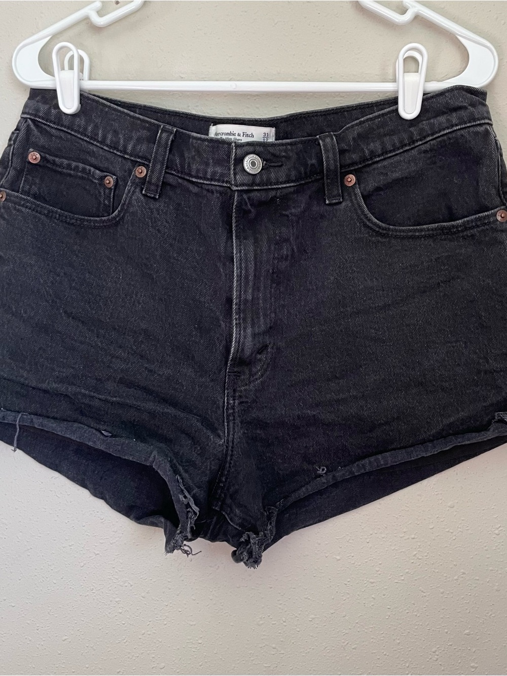 Abercrombie & Fitch Curve Love The Mom Short High Rise Black Denim Cutoff Shorts